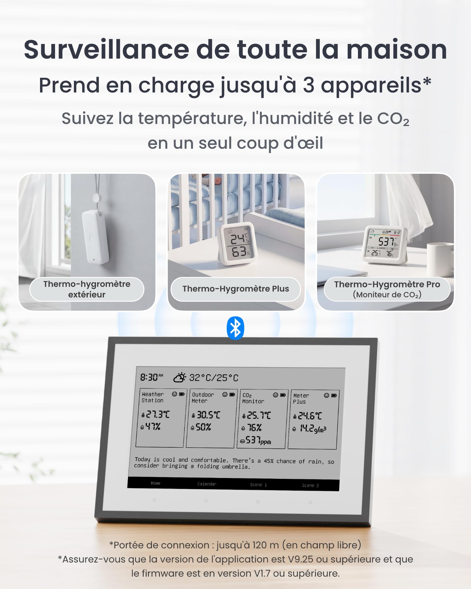 SwitchBot Tableau de bord domestique intelligent E-Ink, thermomètre hygromètre sans fil intérieur/extérieur avec calendrier, Wi-Fi 2,4GHz&BLE,compatible Google/iCloud/Outlook (2in1 Combo)