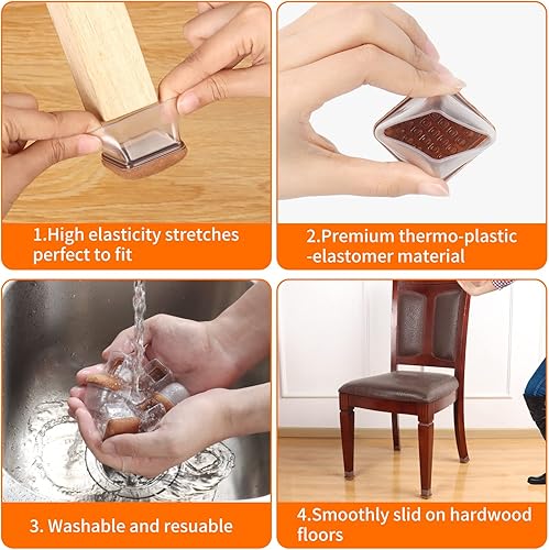 Miniatura 4 de 24 protectores cuadrados de silicona transparente para patas de silla con fieltro envuelto, fundas para patas de silla, almohadillas cuadradas de