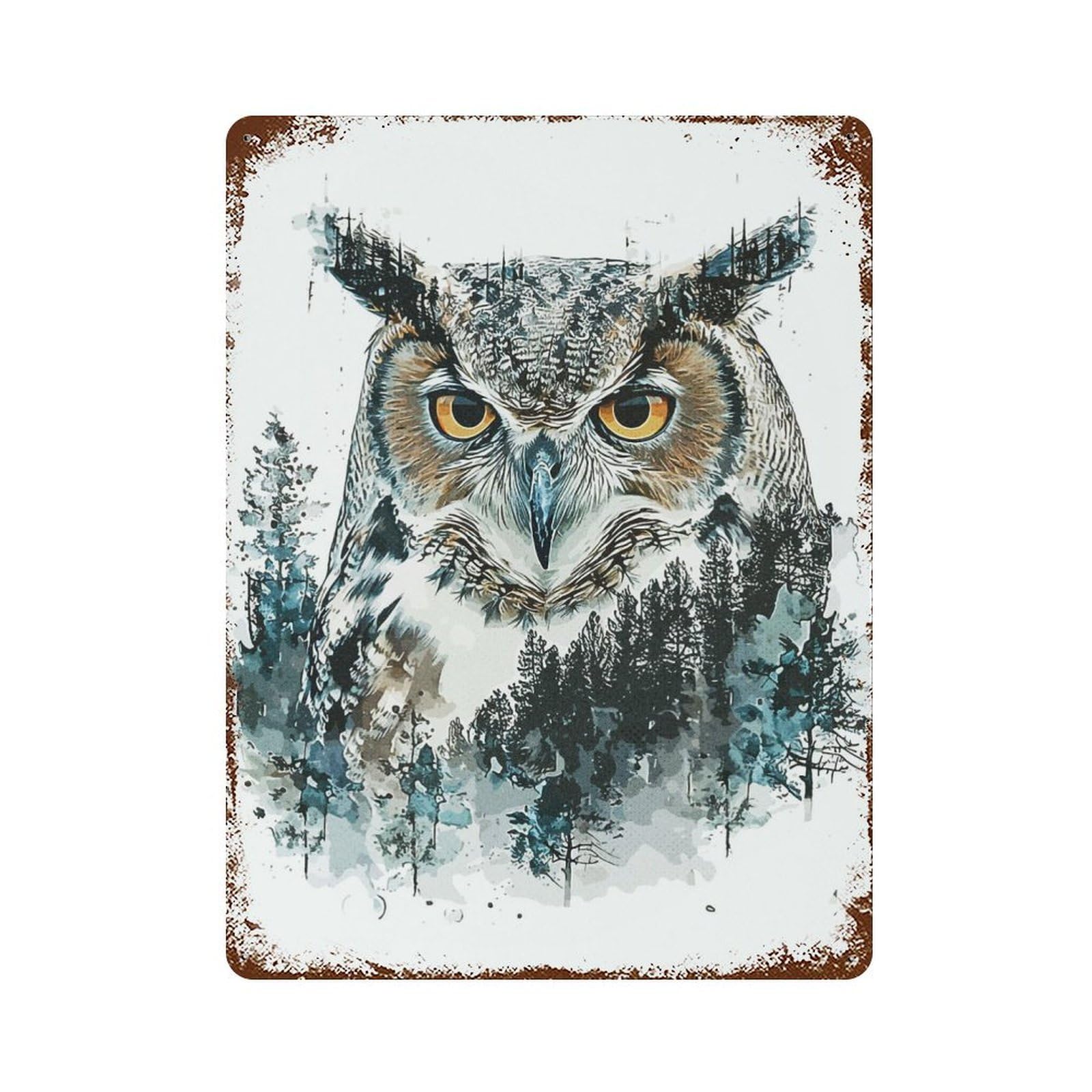 Oil Paint Owl Portrait Aged Metal Wall Plaque 15.7"x11.8", Decorative Metal Wall Art for Garage, Pub Or Kitchen