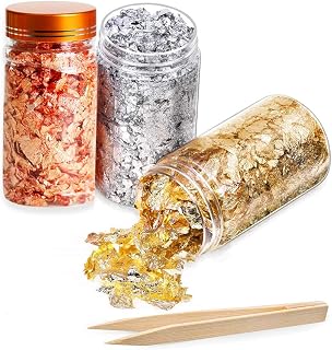 3 Bottles Metallic Foil Flakes,Gold Foil Flakes for Resin,Gilding Flakes with Tweezers for Painting Arts and Crafts,Nail Art Price In India