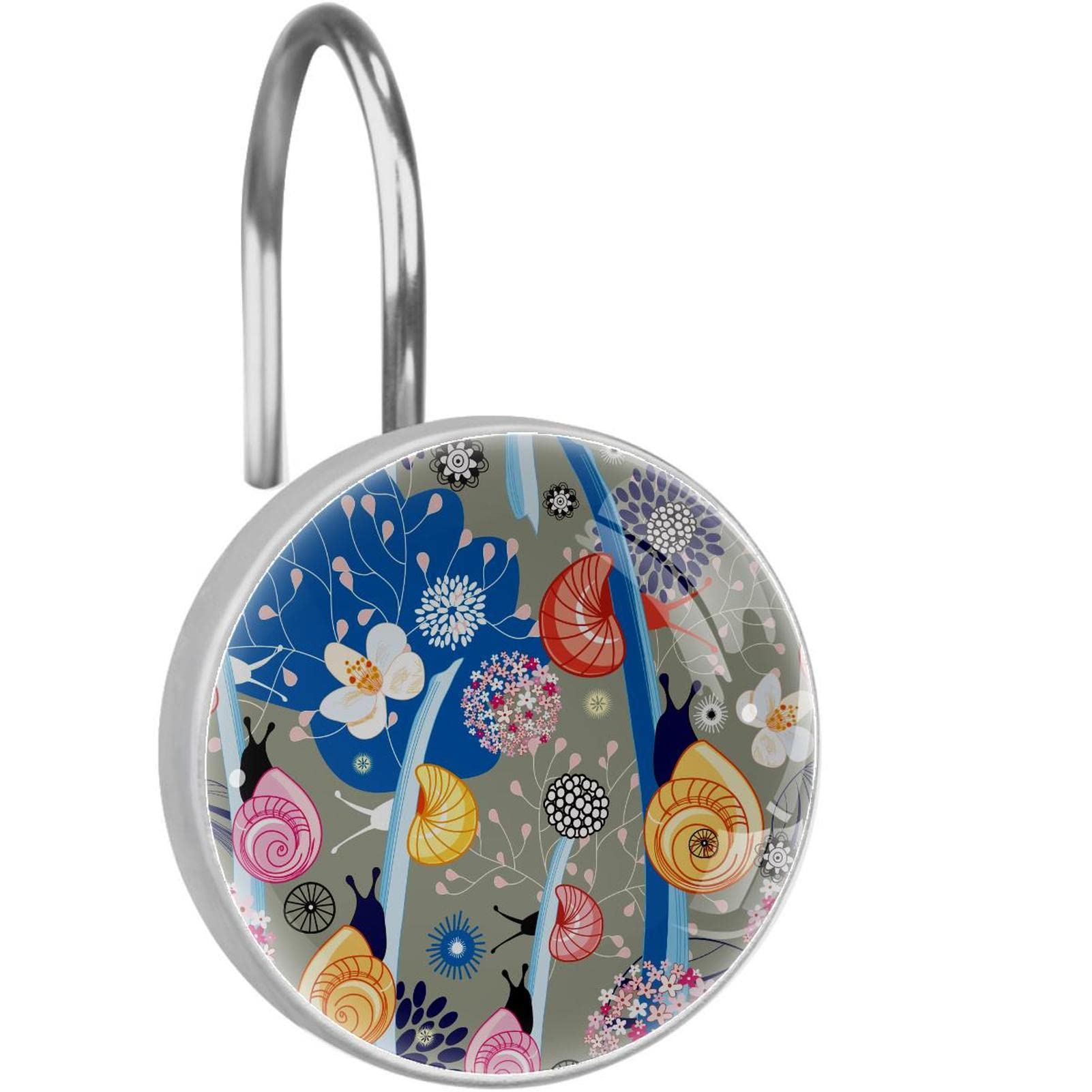 Crochets de rideau de douche inox pour éviter la rouille avec décors escargots et fleurs
