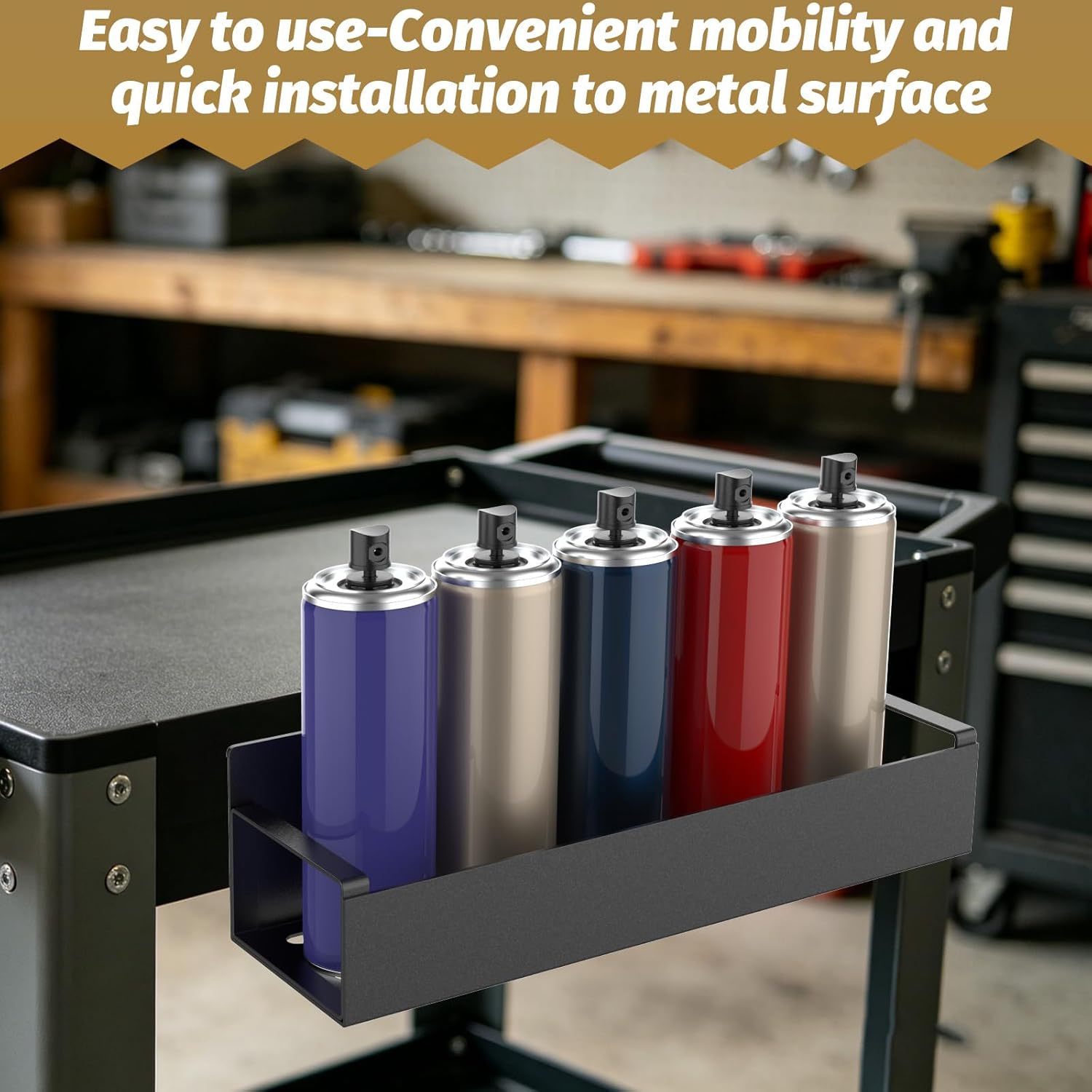 Linone 4 Pcs Magnetic Spray Can Holder, Magnet Toolbox Bottle Holde, Wall Mounted Aerosol Spray Can Holder, Mechanic Paint Can Organizer, Tool Box Storage Rack for Garage Home Workspace