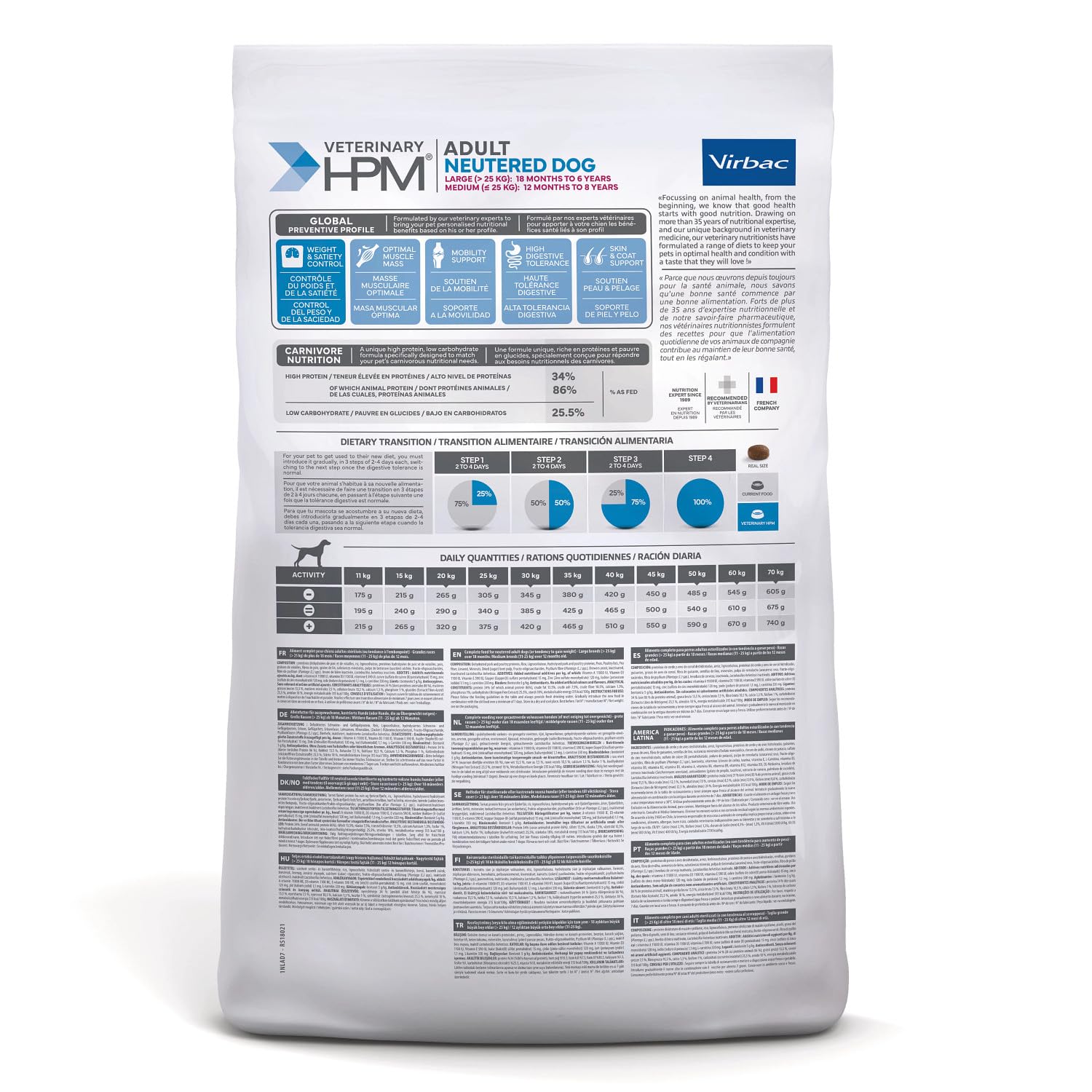 Virbac Veterinary HPM Vet Dog Ad Neutered M/L Nourriture pour Chien 7 kg