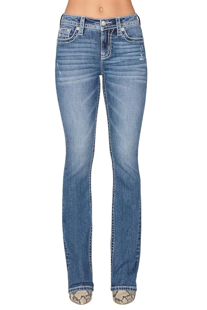 Miss Me Women's Mid-Rise Bootcut Jeans, Silver and Turquoise