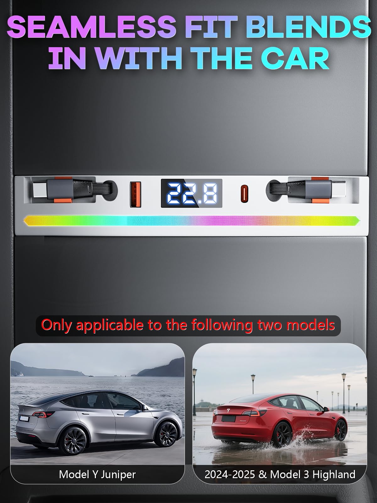 2 koncentratory USB typu C do Tesla 2024-2025 Model 3 Highland i 2025 Model Y Juniper akcesoria 65 W super szybka ładowarka do telefonu wieloportowa wysuwana stacja dokująca do konsoli środkowej