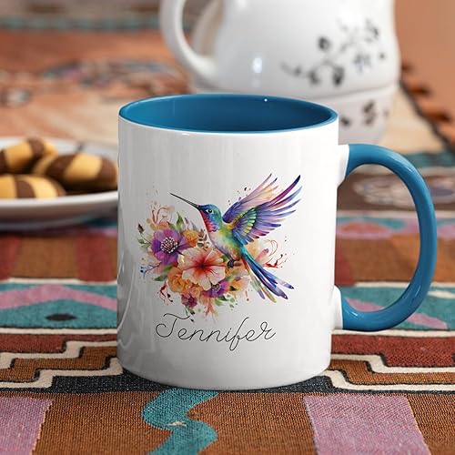 Miniatura 3 de Taza de café personalizada para colibrí, ideas de regalo para niñas y mujeres, taza de té personalizada de colibrí floral a elegir el nombre,