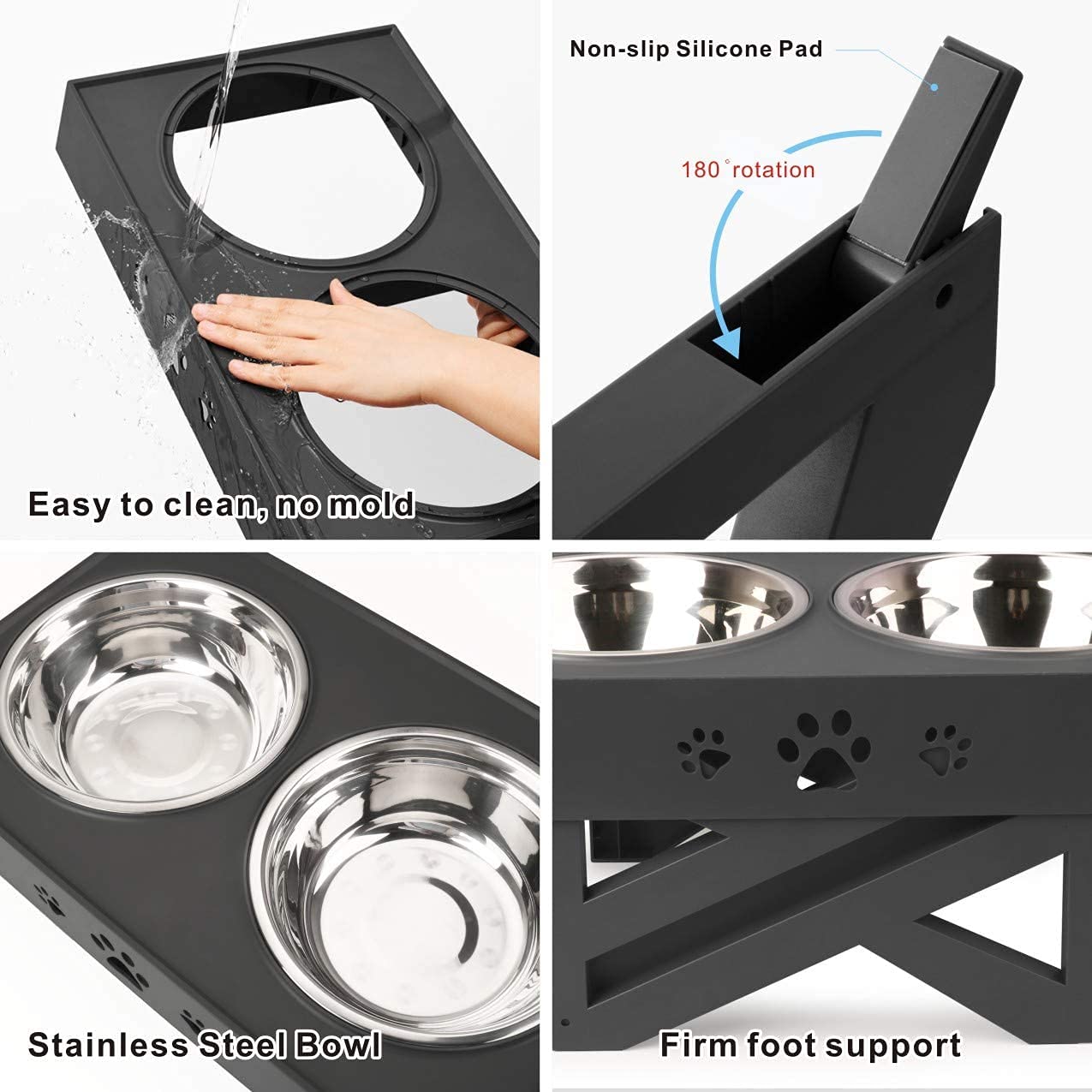 Comedero para perros elevado con 2 cuencos de acero inoxidable, plegable, 3 alturas ajustables y antideslizante, soporte para comedero para perros grandes, medianos y pequeños, gatos y mascotas