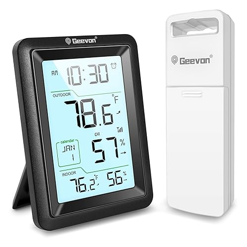 Miniatura 11 de Geevon Termómetro para interiores y exteriores para personas mayores, monitor digital de temperatura y humedad con reloj despertador, pantalla