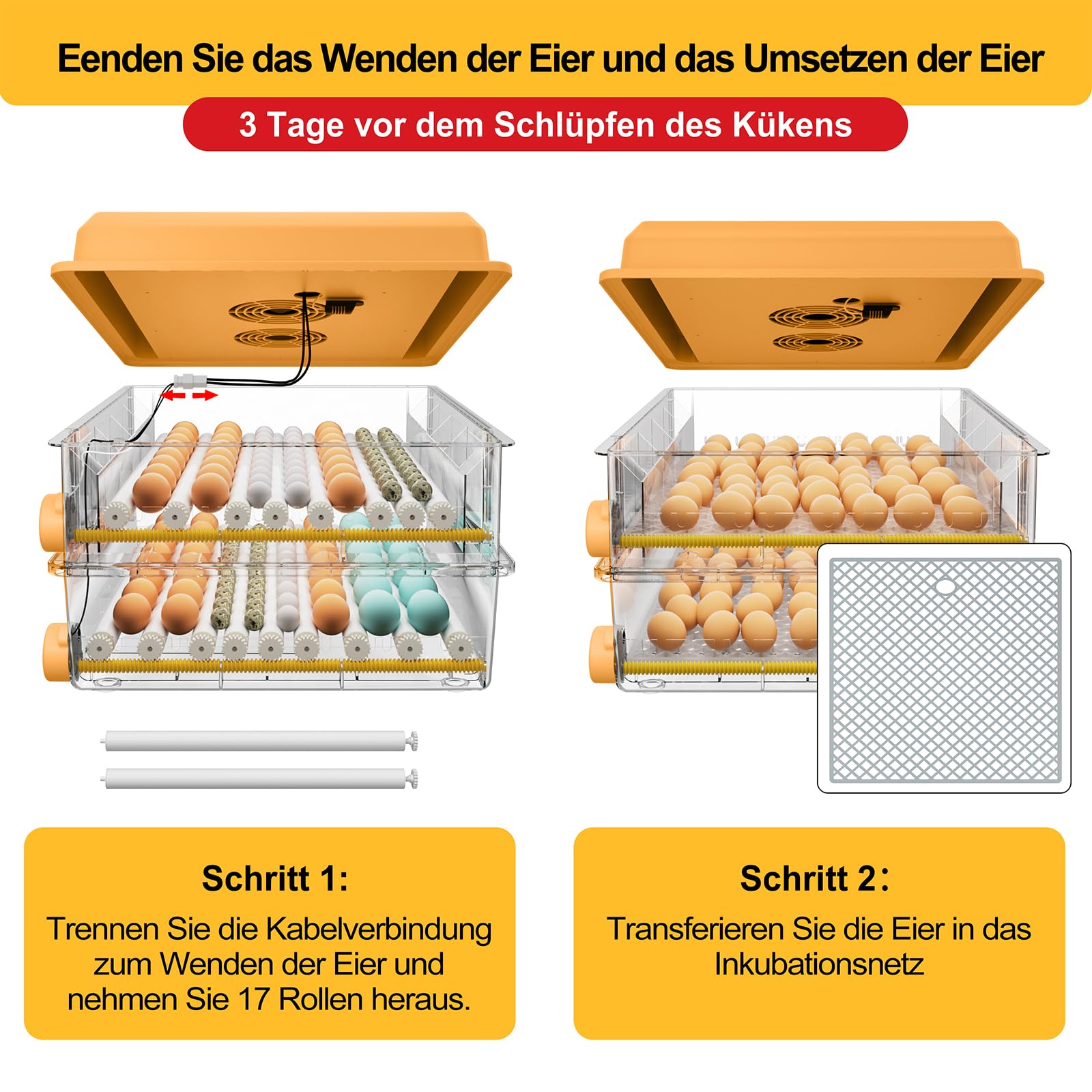 Brutautomat Vollautomatisch Brutmaschine Vollautomatisch Inkubator Hühner für 120 Eier, Brutkasten mit Automatischem Eierdrehen und Anzeige der Luftfeuchtigkeit