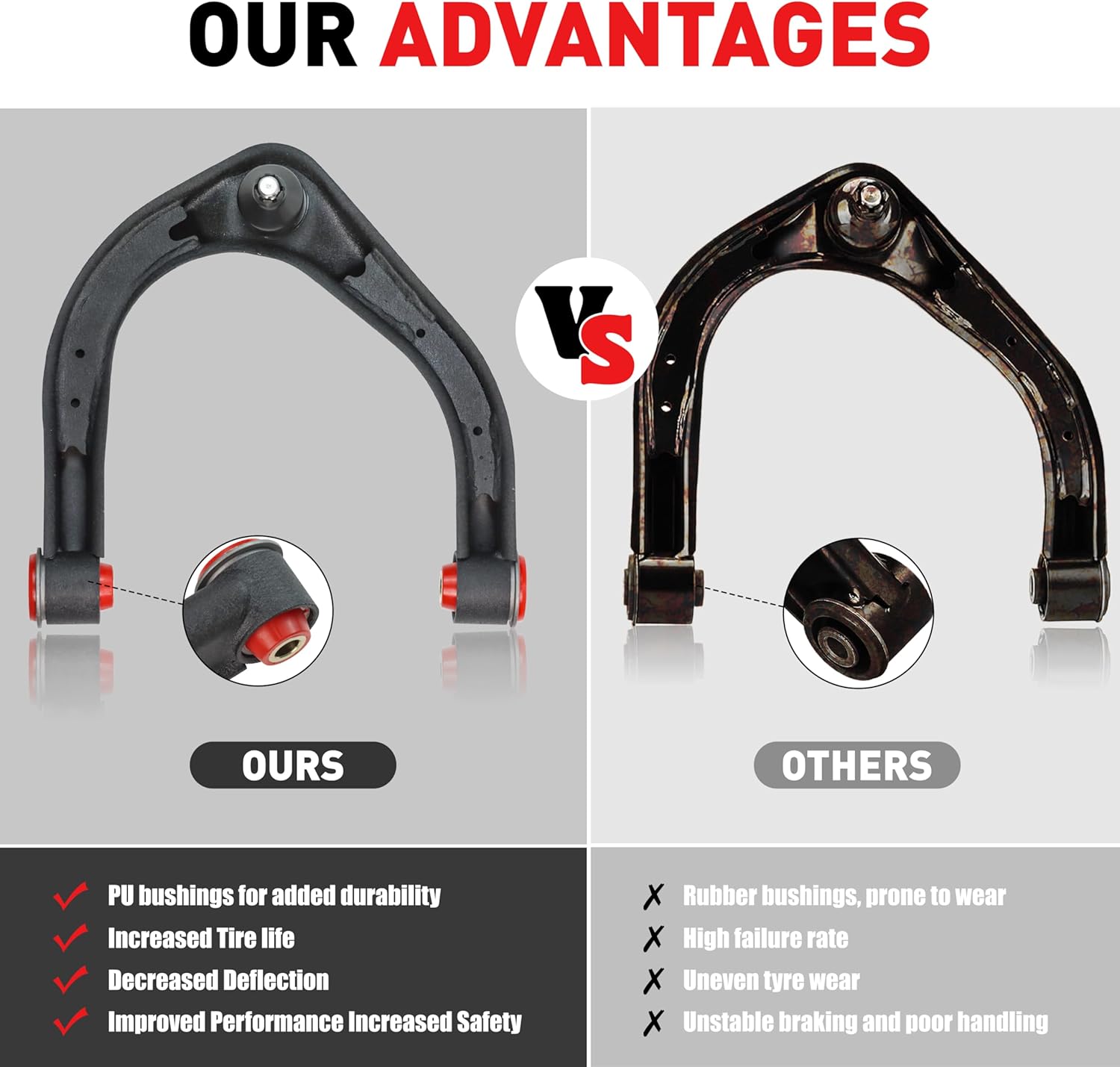 2pc Front Upper Control Arms w/Ball Joint for 2004-2013 Infiniti Qx56, 2014-2019 Infiniti QX80, 2004 Pathfinder Armada, 2005-2015 Nissan Armada 2017 2018 2019, 2004-2019 Nissan Titan K620649 K620650