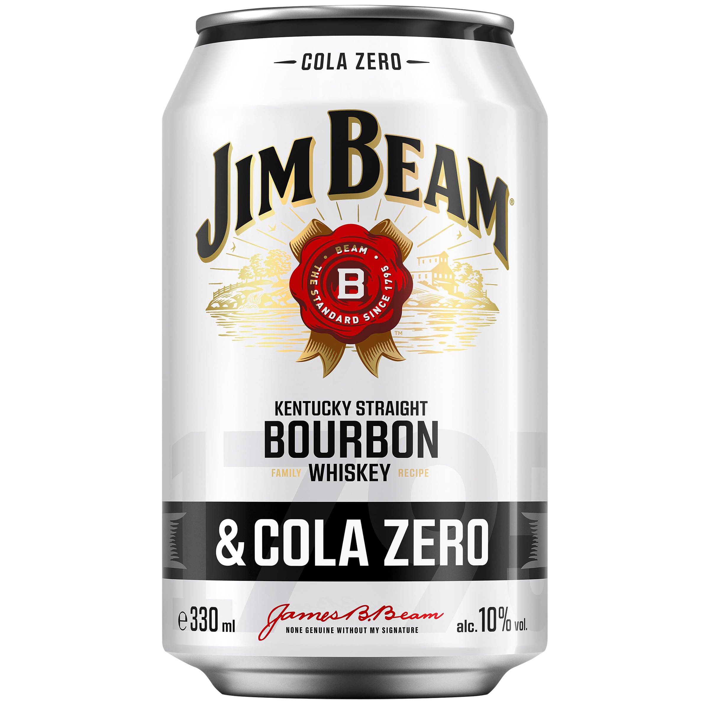 Jim Beam Bourbon & Cola Zero Dose | Kentucky Straight Bourbon Whiskey mit Cola Zero | eine perfekte Mischung | 10% Vol | Einweg, 12 x 330ml (Packung mit 3)