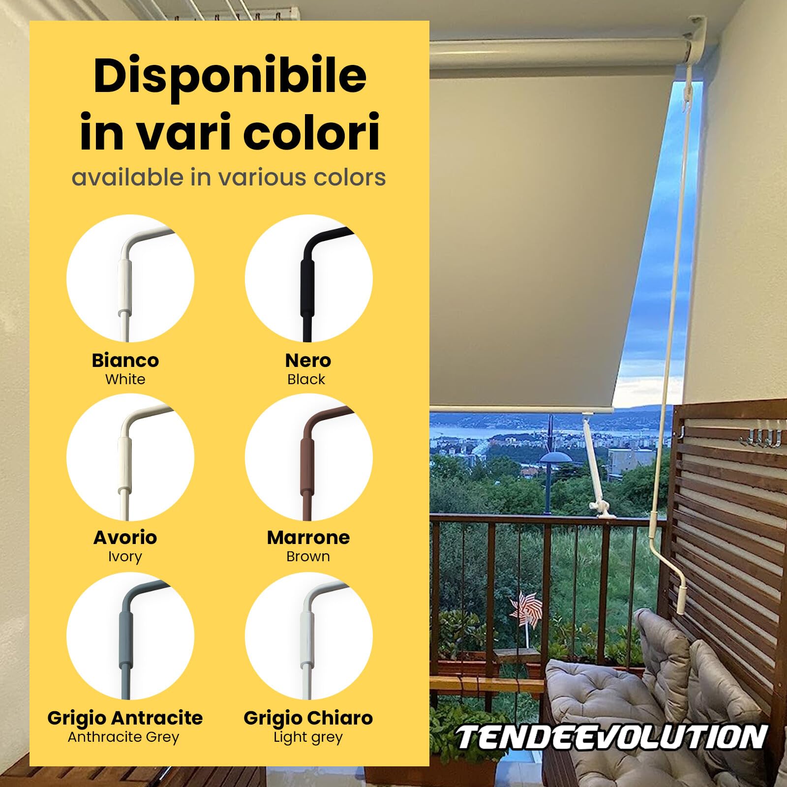 Varilla para Toldos de Hierro Galvanizado de 180 cm, Barra de Maniobra para Toldos con Manivela Ergonómica de Plástico, Varilla para Toldo, Diámetro 1,5 cm (Marfil)