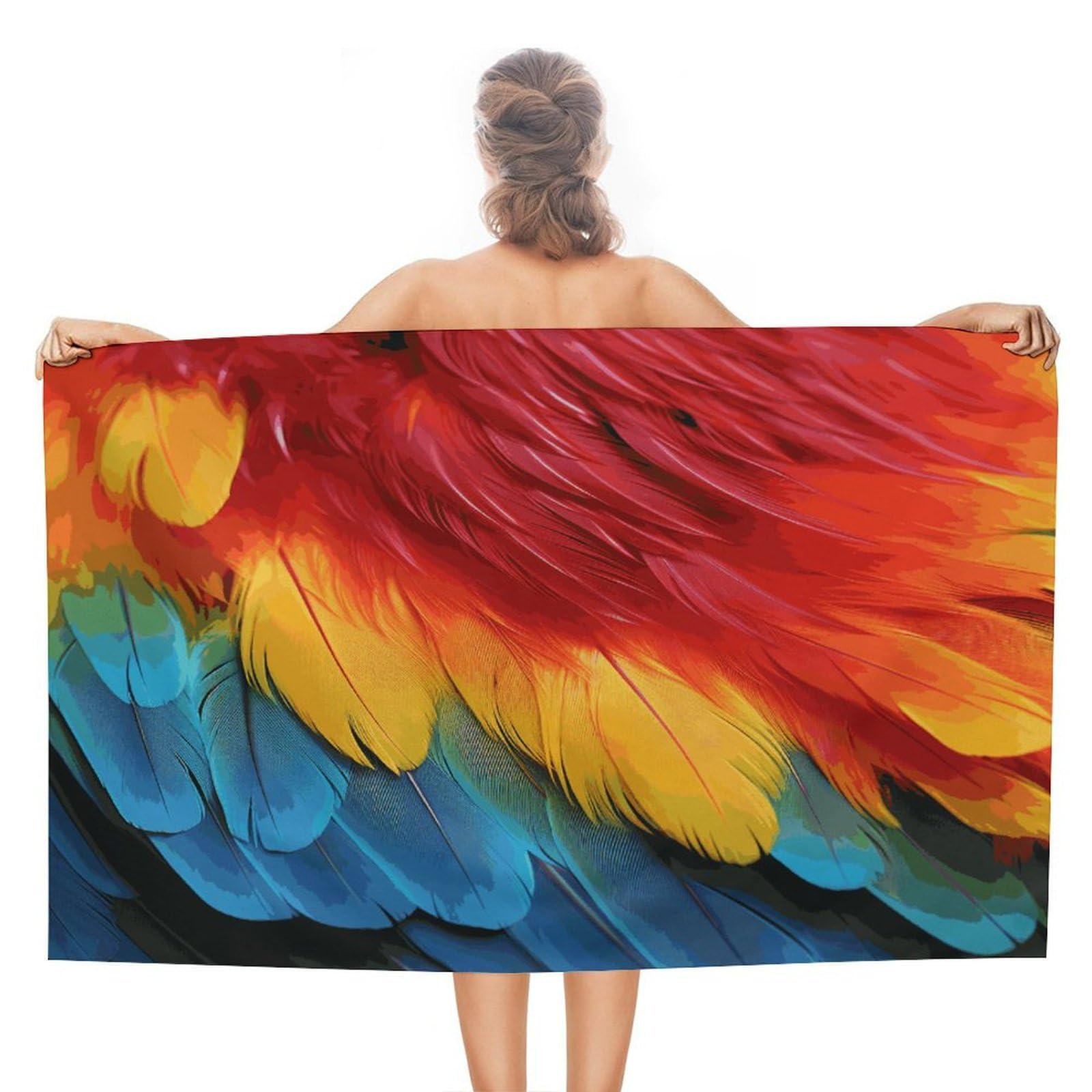 VstaDank Fantastic Parrot Feather Bath Towel Stylish Double-Faced Pile Travel Towel Soft Absorbent Beach Towel for Pool Swim Sports Camping Adults Gift 51X31 Inch