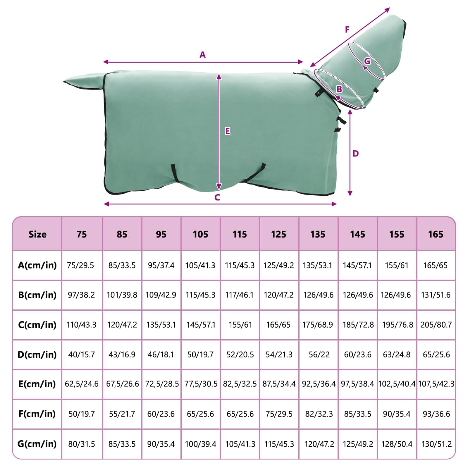 Manta para caballo verde especial, 75 cm, poliéster, transpirable, resistente al viento, impermeable, forrada con faja y correa cruzada, para invierno, protección