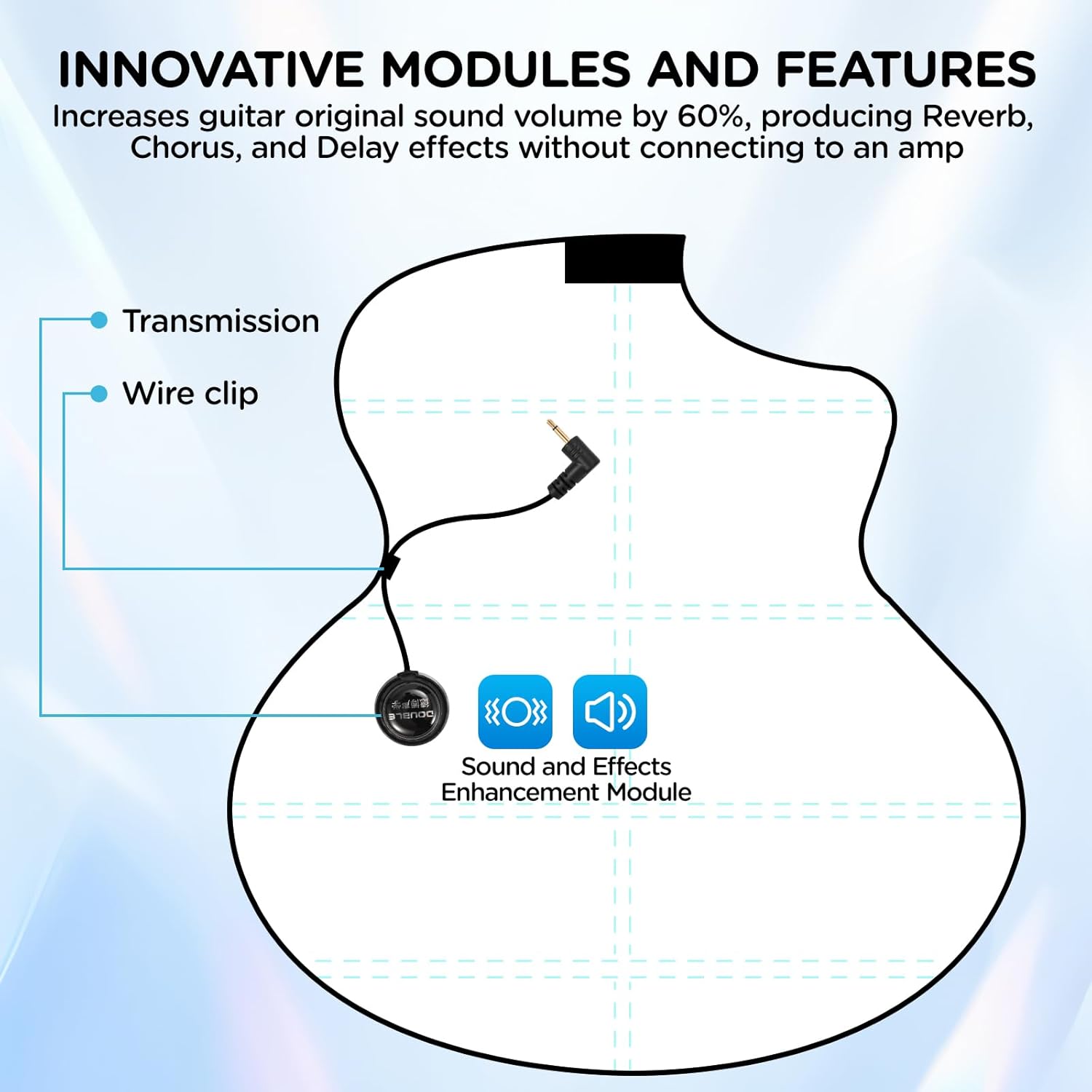 Acoustic Guitar Pickup Bluetooth Guitar Preamp Recverb Chours Delay Effect Rechargable Magnetic and Microphone Soundhole Pickup Built-in Speaker Increase Sound and Use Effects Unplugged