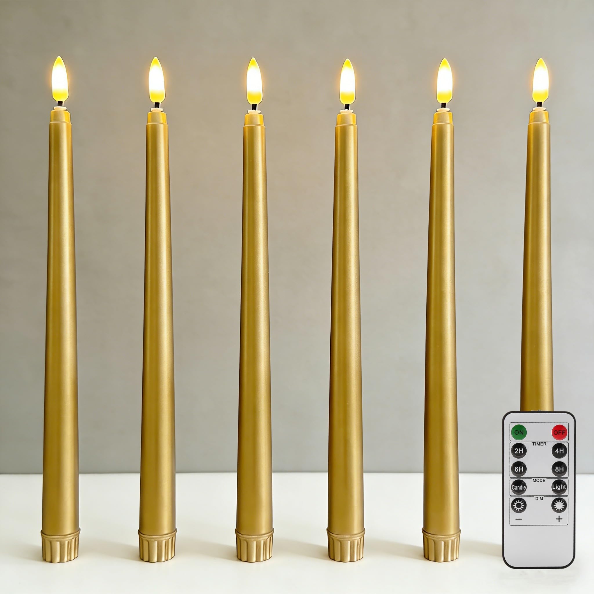 Ni-JASW Gold Flameless Taper Candles with Remote, Flickering Battery LED Candlesticks Wedding Holiday Decor Set of 6