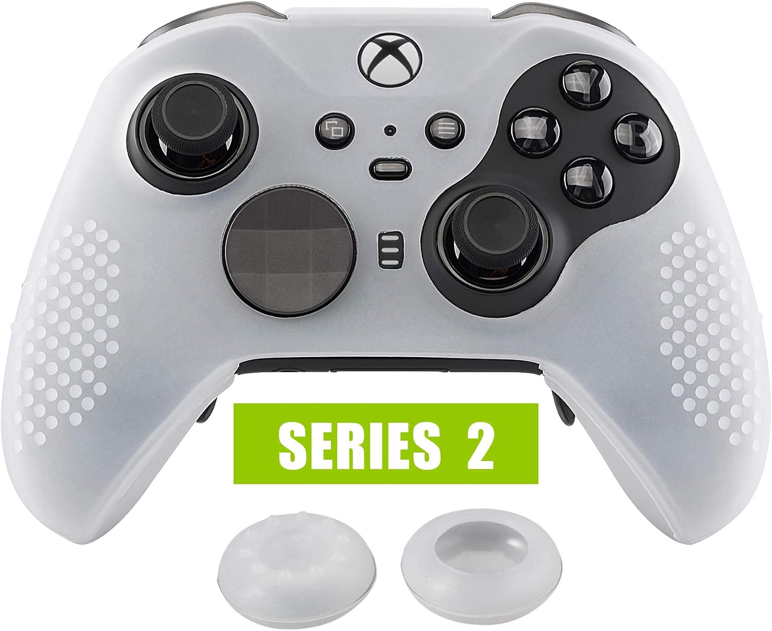 eXtremeRate Semi-Transparent Clear Soft Anti-Slip Silicone Cover Skins, Controller Protective Case for New Xbox One Elite Series 2, Xbox Elite 2 Core with Thumb Grips Analog Caps