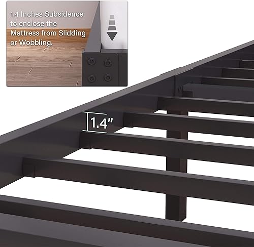 Miniatura 6 de 45MinST Marco de cama de plataforma reforzada de 14 pulgadas, base de colchón resistente de 3500 libras, de fácil montaje, listones de acero, sin