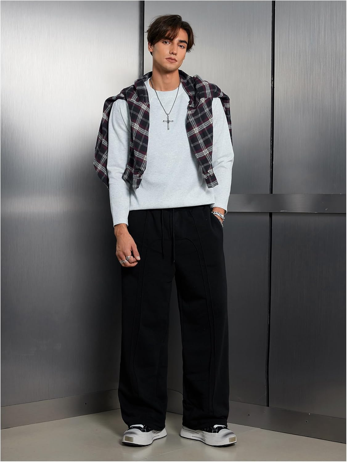 Men's Stacked Baggy Sweatpants Drawstring Waist Straight Leg Track Pants Streetwear - Image 7