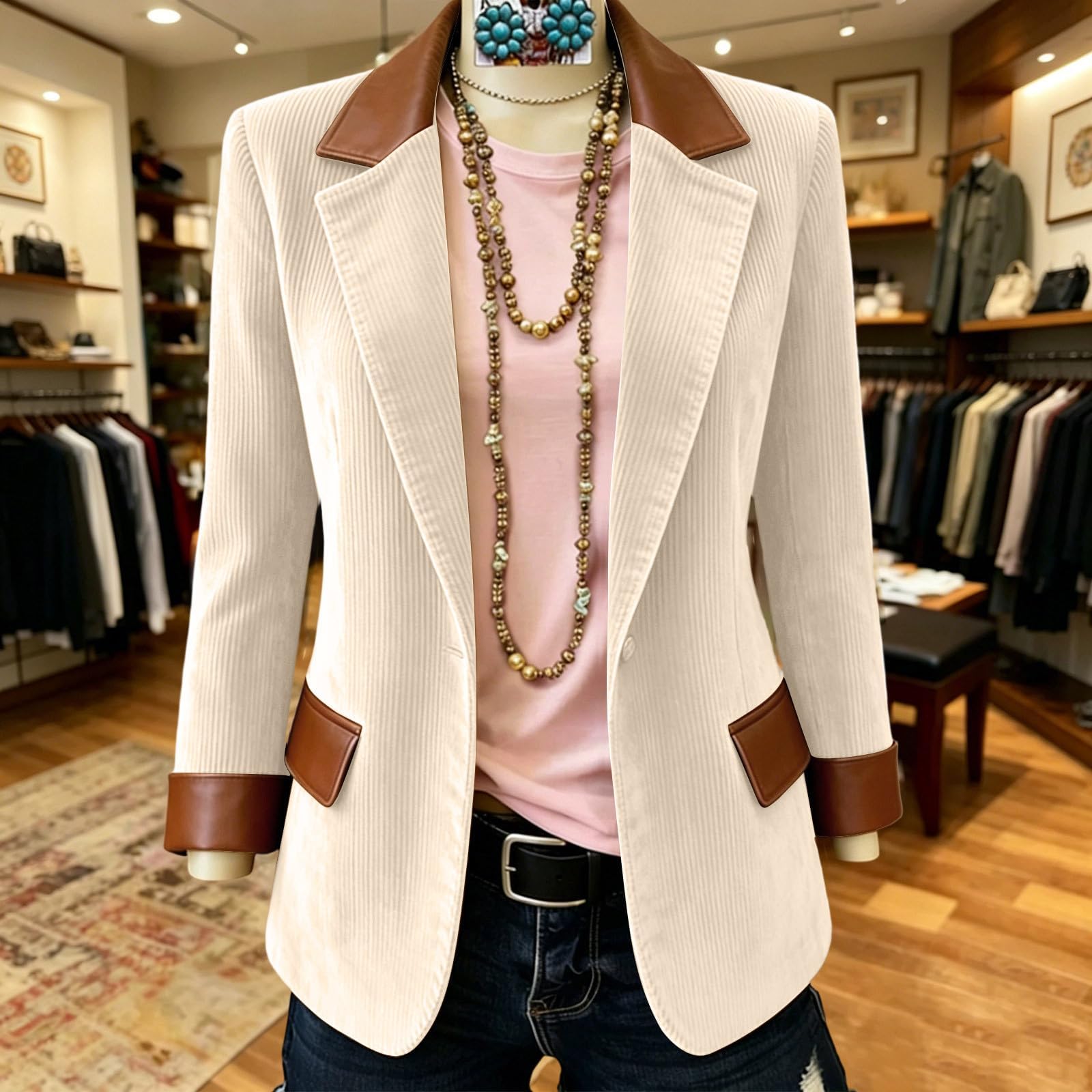 Générique Blazer Femme en daim Manches Longues Un Bouton Col Châle Revers Veste de Costume Chic Élégant Bureau Fête