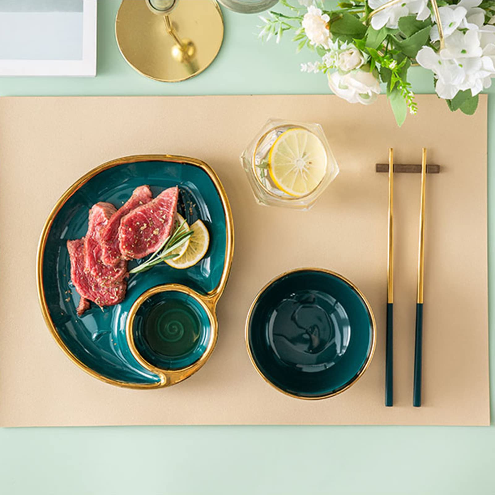 Ceramiczne naczynie do sushi w japońskim stylu, zestaw zastawy stołowej, talerz do pierogów z przegródką na sos na babeczki, sushi, owoce, przekąski