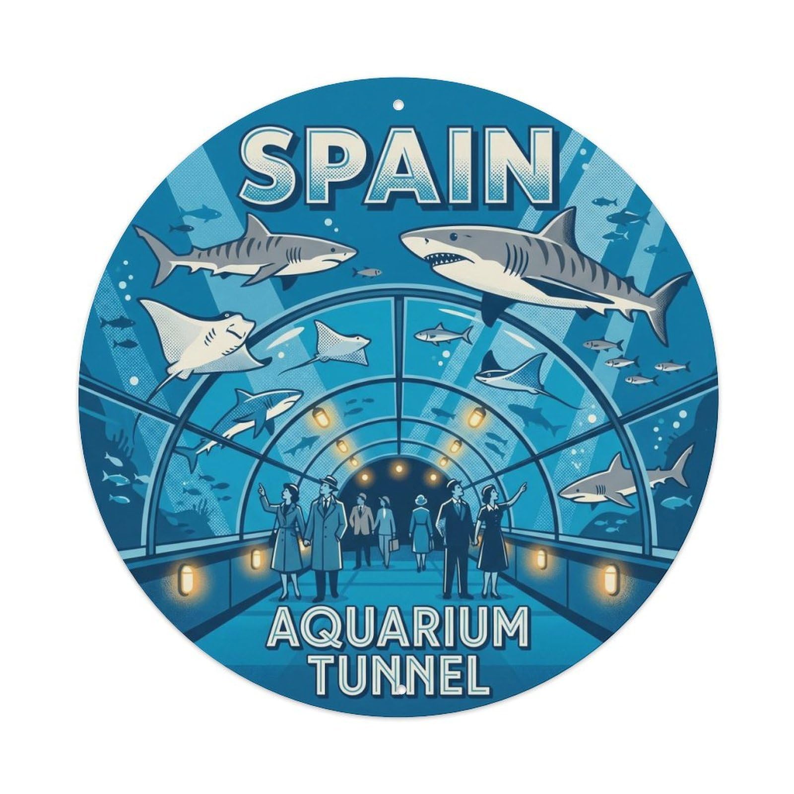San Sebastian Aquarium Tunnel Spain Cultural Travel Metal Tin Sign
