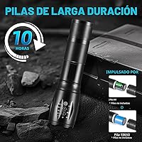 Vista 5 de Paquete de 6 linternas LED de alto lumen, linterna táctica de 5 modos para el hogar, linternas pequeñas potentes, linterna de bolsillo alimentada