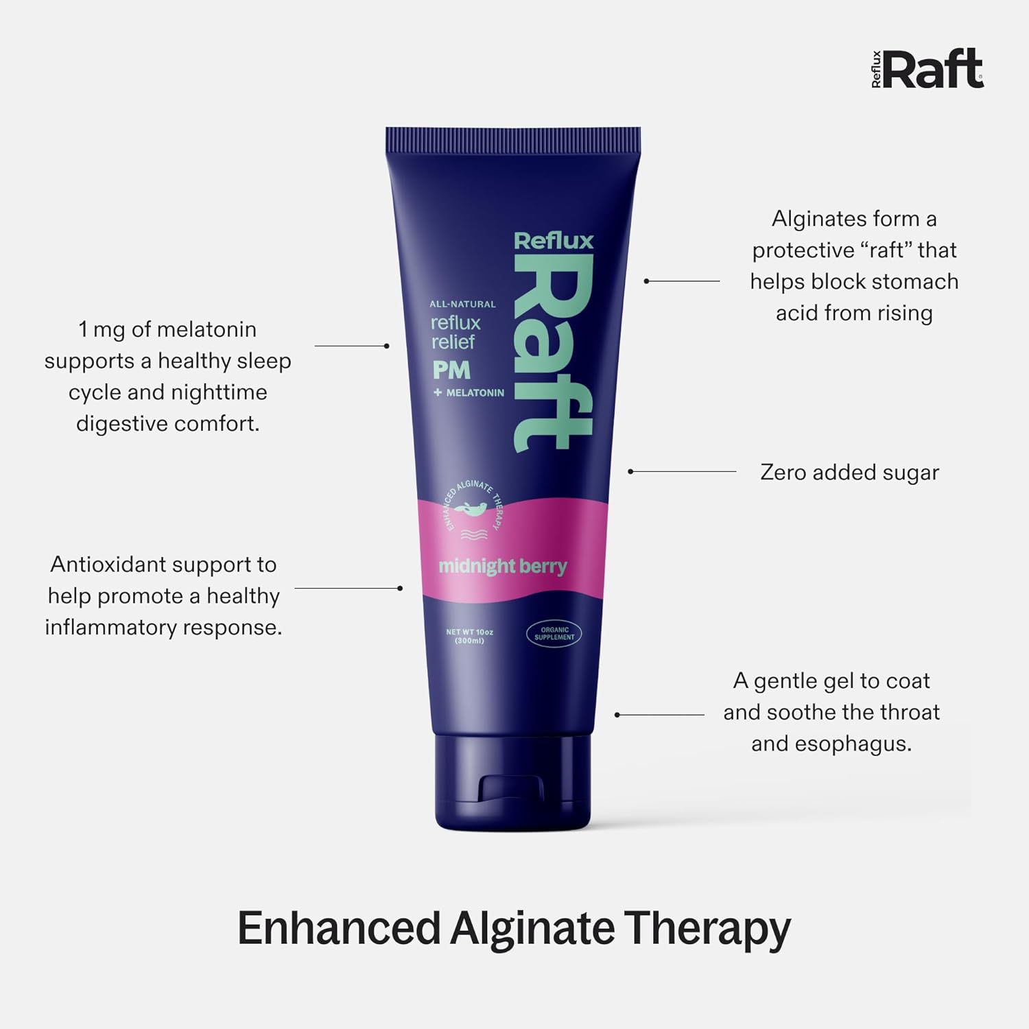 Acid Reflux Therapy PM, Organic Alginate & Melatonin, Rapid & Lasting Gerd, LPR & Digestion Symptom Support, Zero Sugar, Gluten Free, Midnight Berry, 60 Gel Servings, 10 OZ Bottle, 2 Pack 10 Fl Oz (Pack of 2) image 6 of 7 B0DM3VSLHP