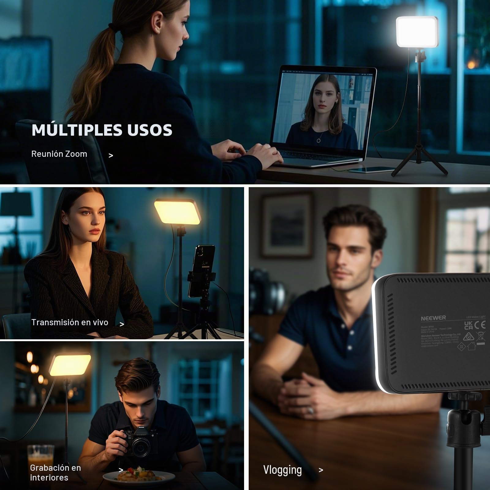 NEEWER Basics 2Pack Panel Video LED Escritorio, Kit Videoconferencias Foco Luz con Trípode y Filtros para Móvil Cámara Web Portátil Zoom Llamadas Maquillaje Grabación Selfies, Bicolor Regulable, BP66