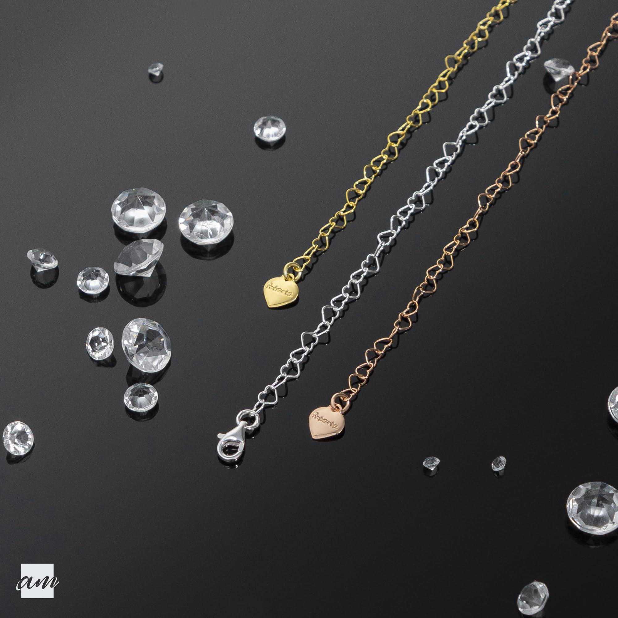 Amberta Srebro wysokiej próby 925 3 mm bransoletka z łańcuszkiem w kształcie serca rozmiar 19 cm