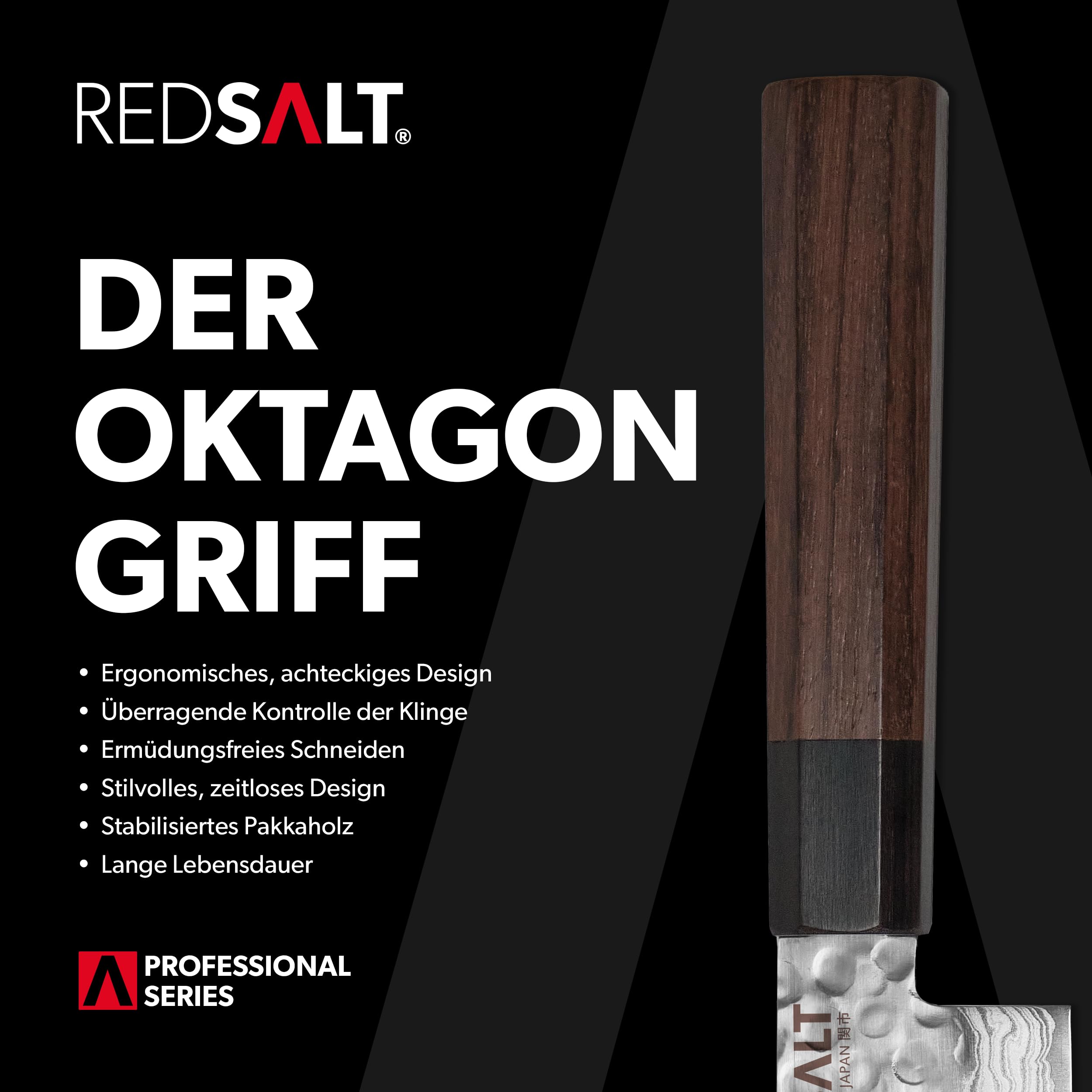 REDSALT® Professional Series NAKIRI 菜切 16cm coltello da cuoco damasco fatto a mano in Giappone | Coltello da chef professionale extra affilato in acciaio inox lama martellata | Coltello da cucina