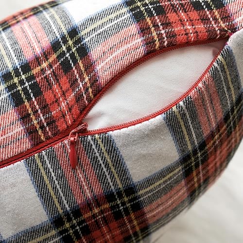 Miniatura 3 de EMEMA Juego de 2 fundas de almohada de cuadros escoceses de Navidad de 16 x 16 pulgadas, fundas de cojín cuadradas decorativas de estilo rústico