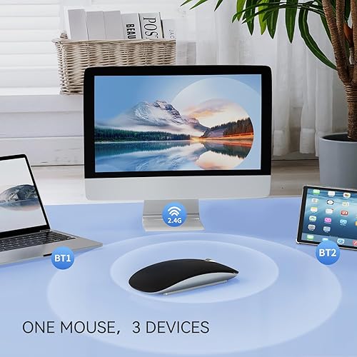 Miniatura 3 de TENMOS Ratón Bluetooth M18, ratón inalámbrico recargable USB C, triple modo (Bluetooth dual+USB), ratones silenciosos portátiles con receptor USB
