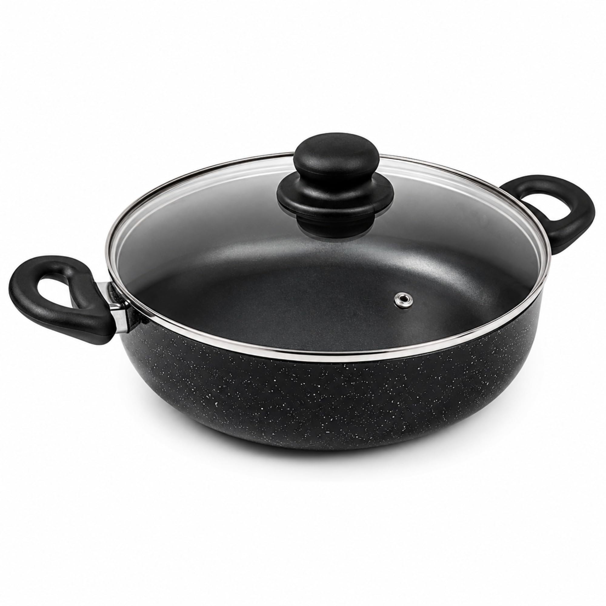 Frigideira Wok Antiaderente Vieggio 32 cm com Tampa de Vidro | 5 Camadas, Saída a Vapor