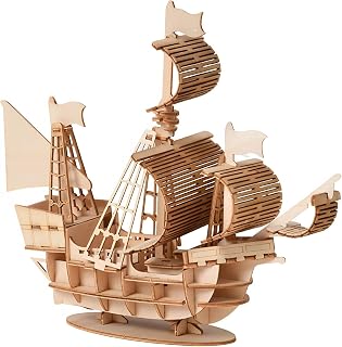 DIY Wooden Ship Model Kit, 3D Puzzle Model Ship Kit Entry-Level Handmade Model Ship for Adults, for Nautical Theme Desktop Decorative Ornaments,A