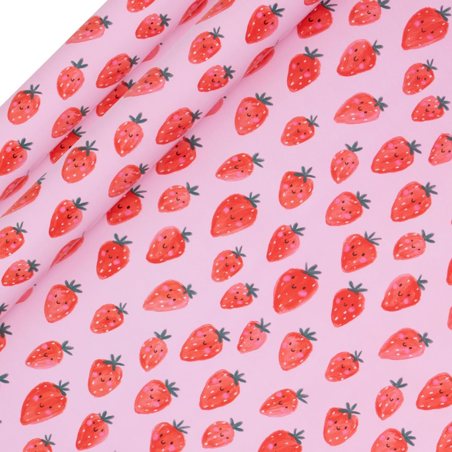 Glick 2 Pack - Sweet Strawberries Wrapping Paper, For Birthdays and Celebrations, 2 x Recyclable Rolls (Each 4m x 70cm), Pink & Red