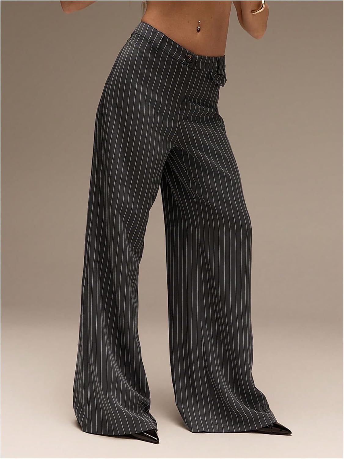 Milumia Women's Striped Wide Leg Palazzo Pants Low Waist Loose Casual Work Trousers - Image 2