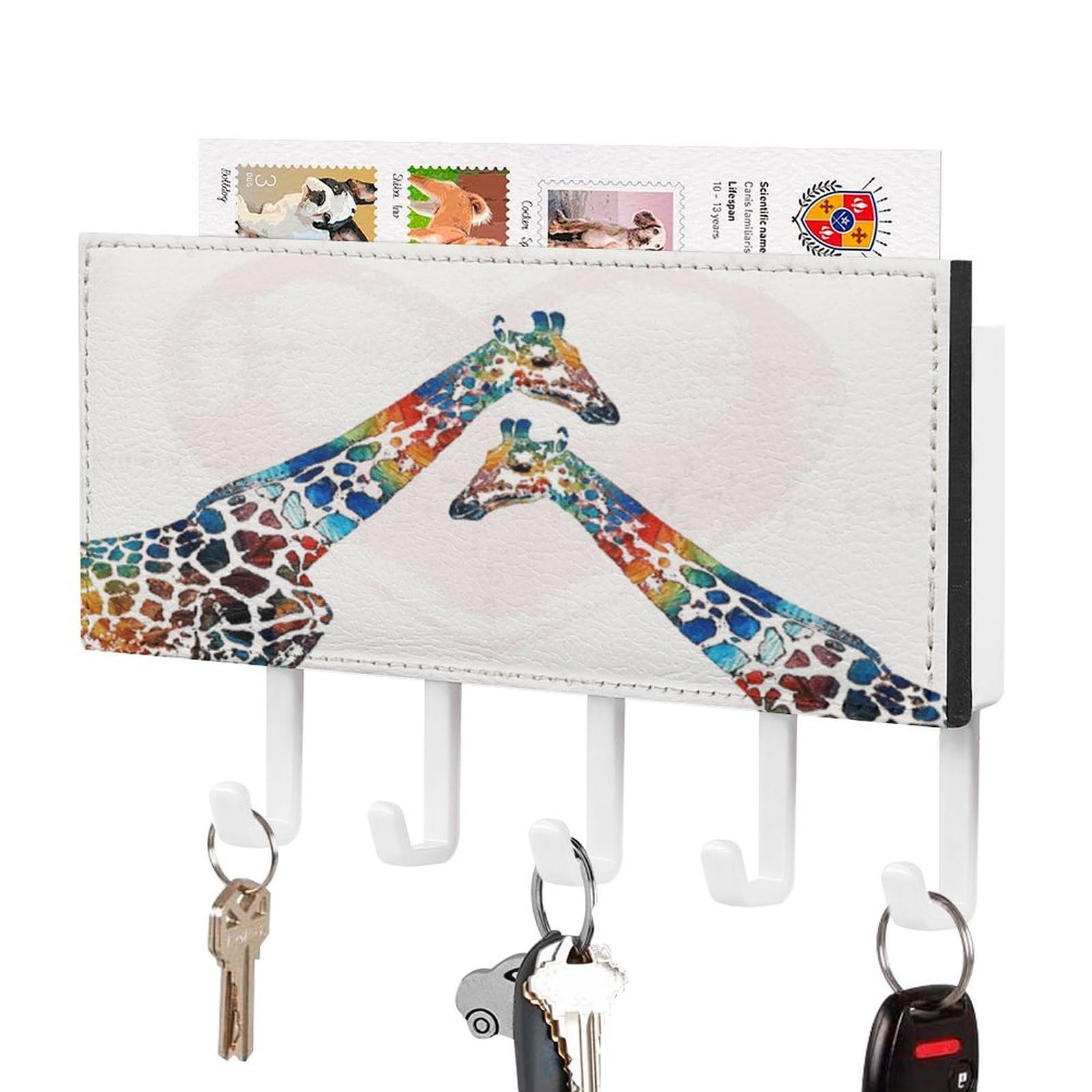 NCLQVJXZKHW Colourful Giraffe Key Holder with 5 Hooks Key Hooks Wall Mounted Key Racks Key Hanger Organiser Shelf