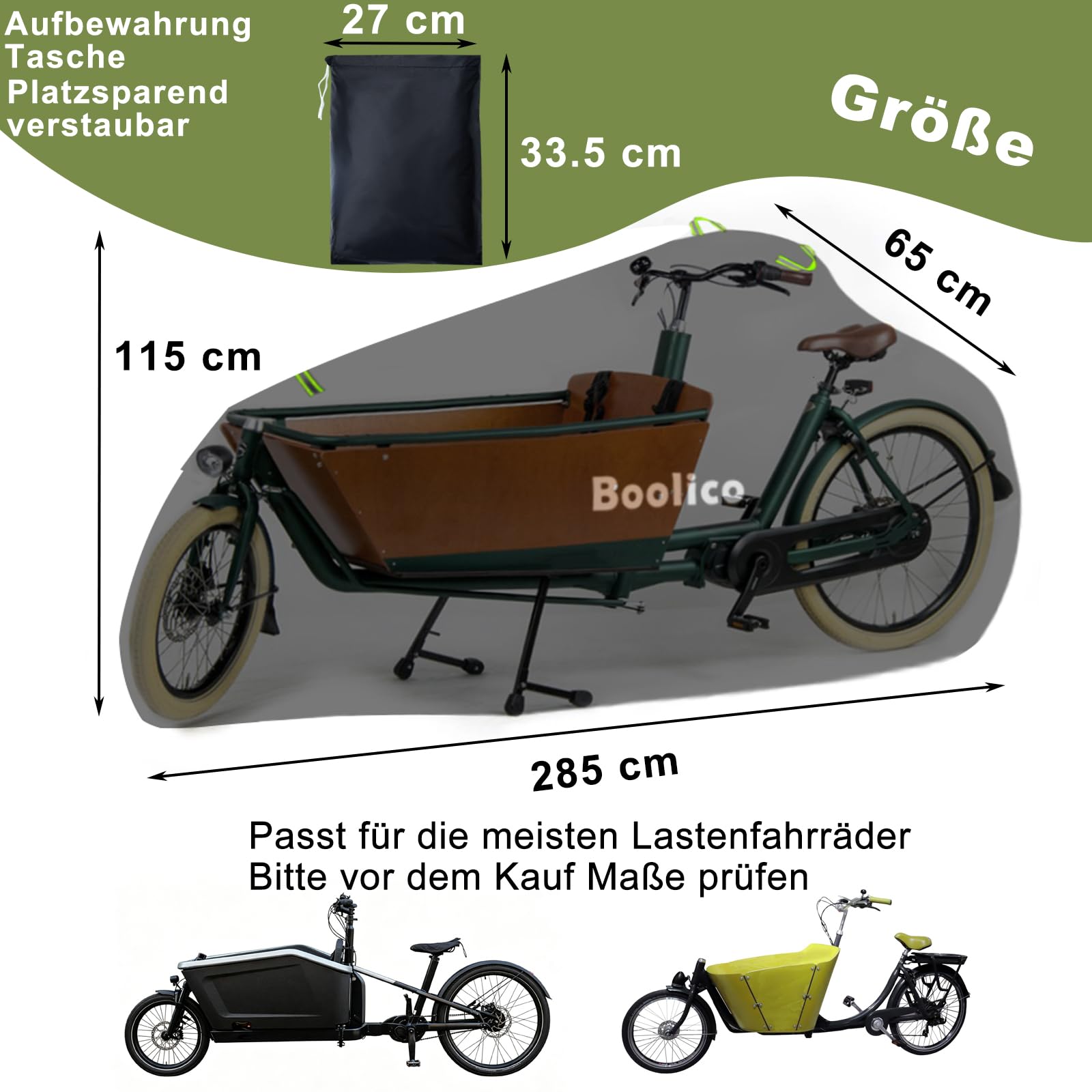 Housse de protection pour roue de charge 420D Oxford - Imperméable - Extra longue - Housse de protection pour vélo Cargo Bike à une voie - Bâche de protection pliable - Double couture
