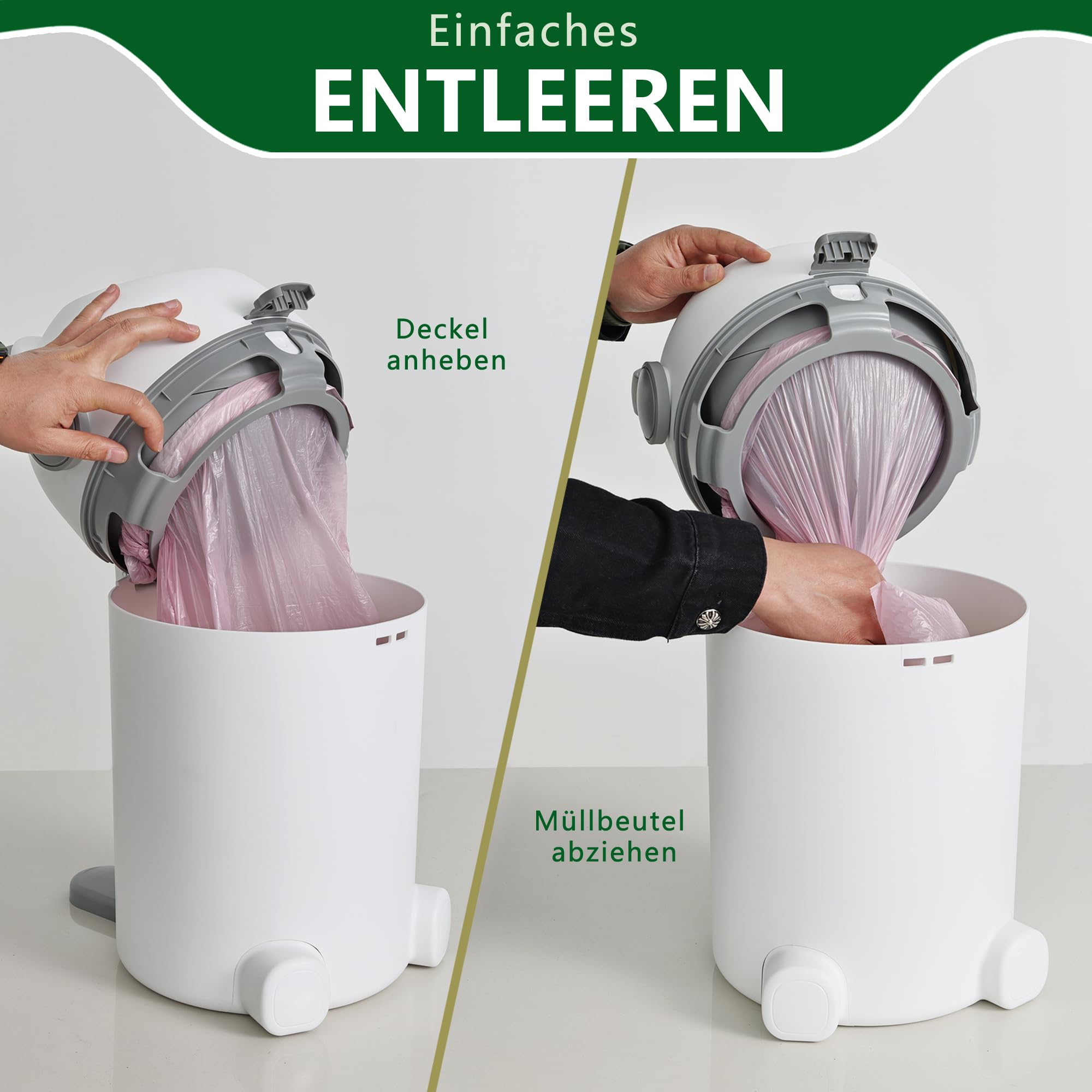 Pattumiera per pannolini con protezione dagli odori, 12 l, funzionamento con una sola mano, sacchetto universale, simpatico orsetto N2, bianco+grigio per la cameretta dei bambini