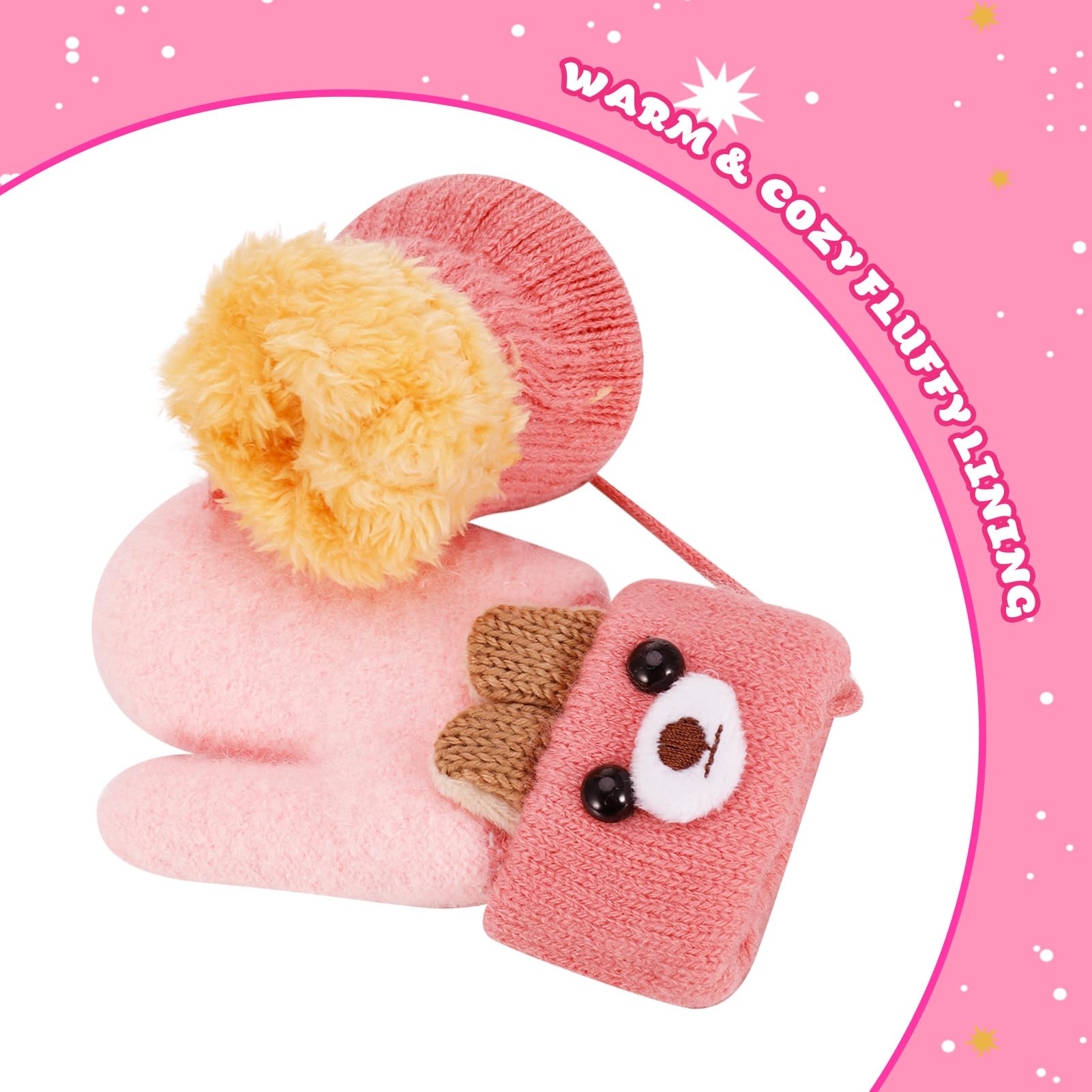 Apricitie 2 Paar Baby Fäustlinge Winter, Baby Handschuhe Kleinkinder 1-3 Jahre, Cartoon Gestrickte Handschuhe Kleinkind Warme Fäustlinge für Kinder Mädchen Jungen
