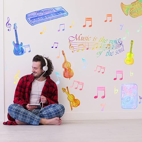 PLIGREAT Adhesivos de pared con música, calcomanías de pared extraíbles de vinilo para guardería, dormitorio, aula, decoración de pared,