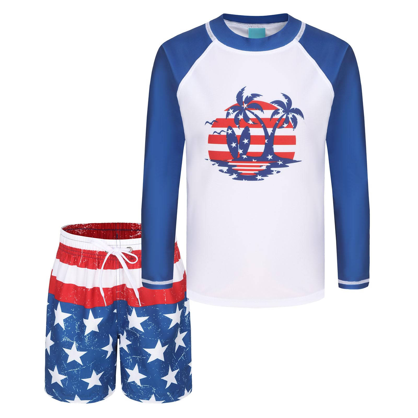 Boys Two Piece Rash Guard Swimsuits Set with Swim Trunk Kids Long Sleeve Bathing Suit Swimwear Set