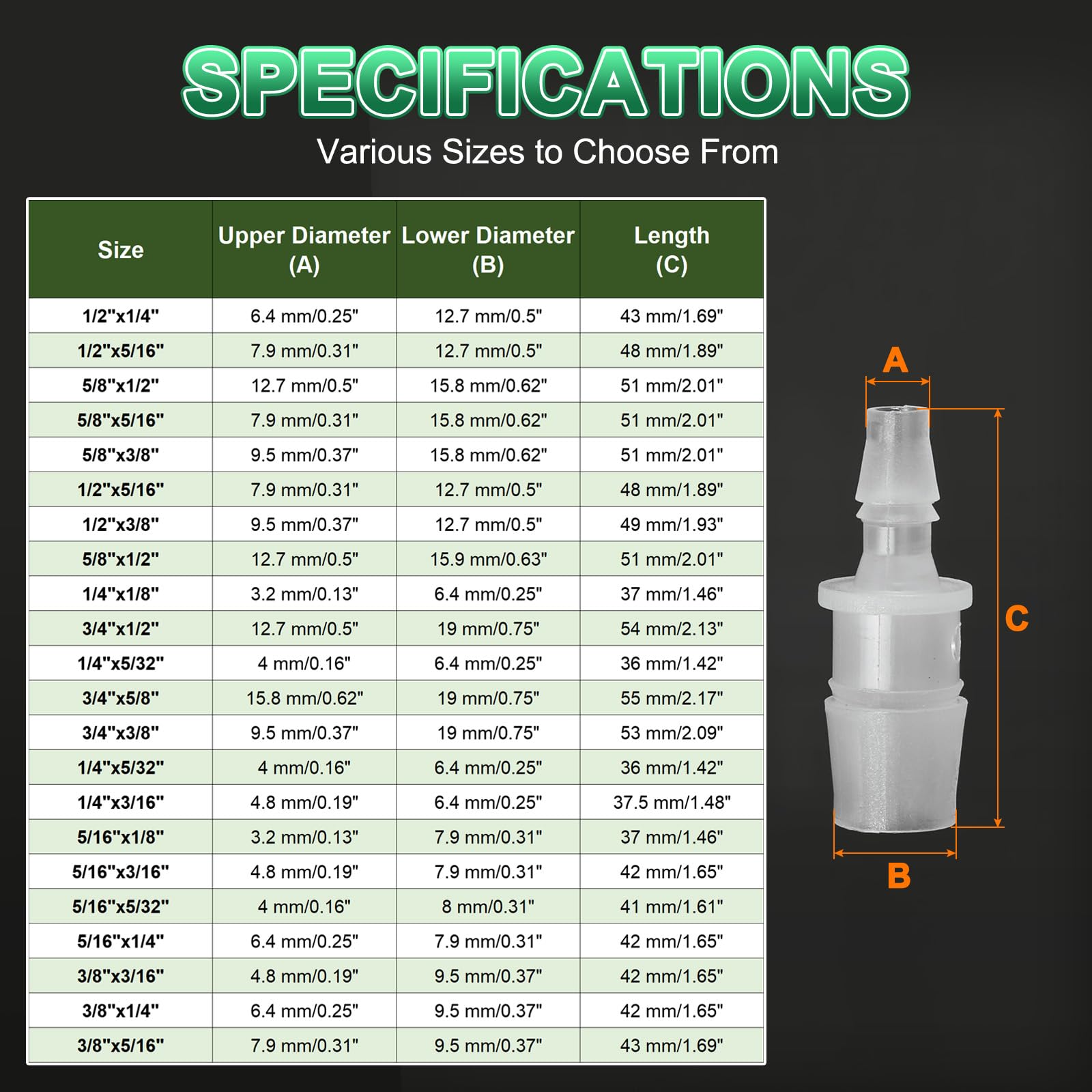 PATIKIL Riduttore a Barbetta per Tubo 3/4" a 1/2" Connettori Tubi Id Raccordo Plastica Unione per Aria Acqua