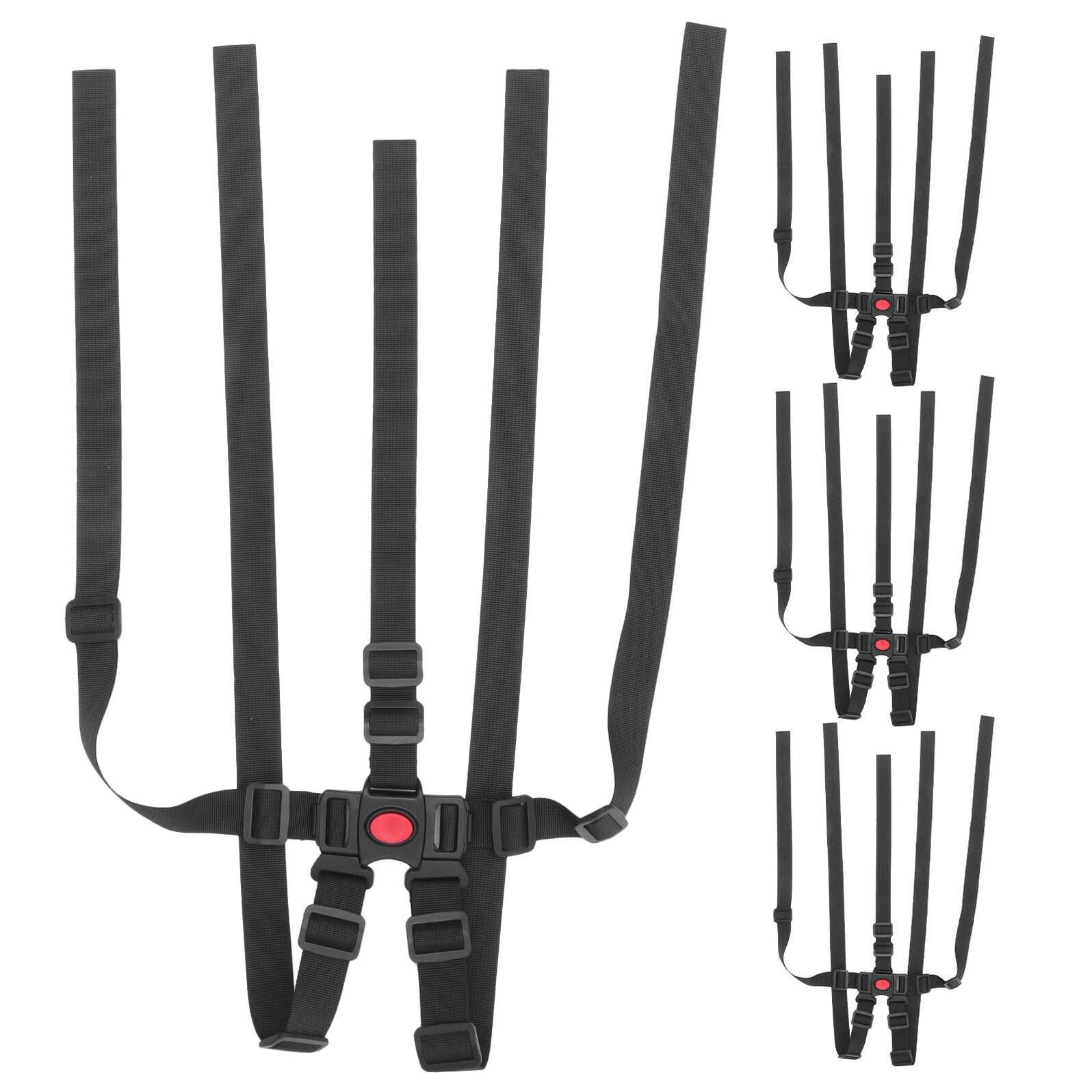 4 Correas de Repuesto para Trona Negras Arnés de Seguridad Ajustable de Cinco Puntos para Silla Alta y Cochecito Correa de Seguridad para Pequeños Fácil de Limpiar y Usar en