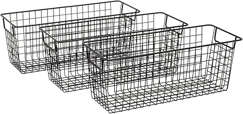 Miniatura 4 de Farmlyn Creek Paquete de 3 cestas estrechas de alambre de metal para almacenamiento, 16 x 6 x 6 pulgadas, color negro, organizador de hierro