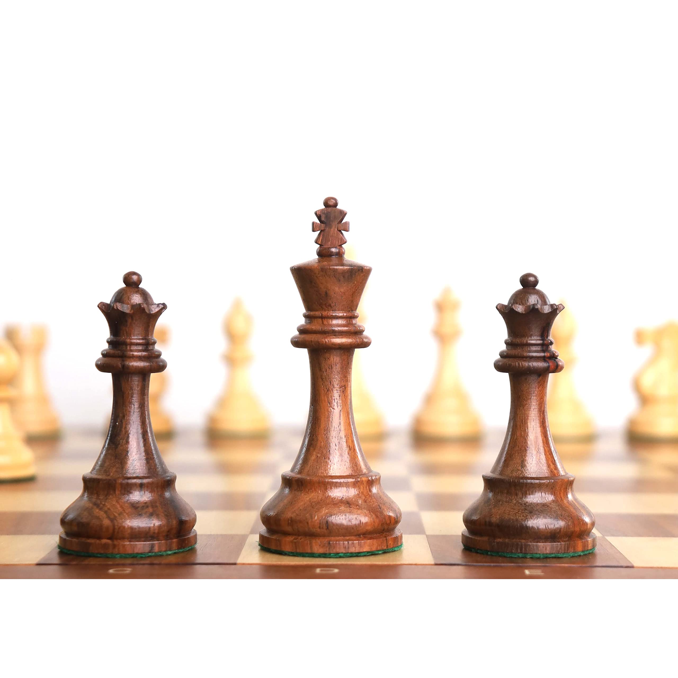Royal Chess Mall - 10,4 cm große, klassische Staunton-Schachfiguren aus Holz - gewichtetes goldenes Palisander