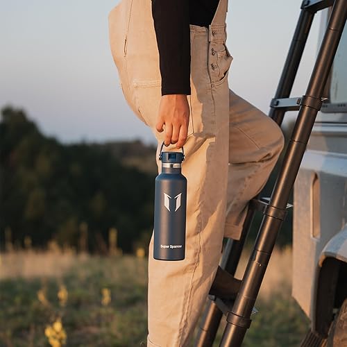 Miniatura 149 de Super Sparrow Botella de Agua Aislada - 17 Oz / 25 Oz / 34 Oz - Frasco FlipFlow de Boca Estándar - Libre de BPA, Botella a Prueba de Fugas - azul