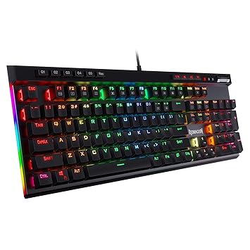 (Renewed) Redragon K580 VATA RGB LED Backlit Mechanical Gaming Keyboard with Macro Keys & Dedicated Media Controls, Onboard Macro Recording (Blue Switches)