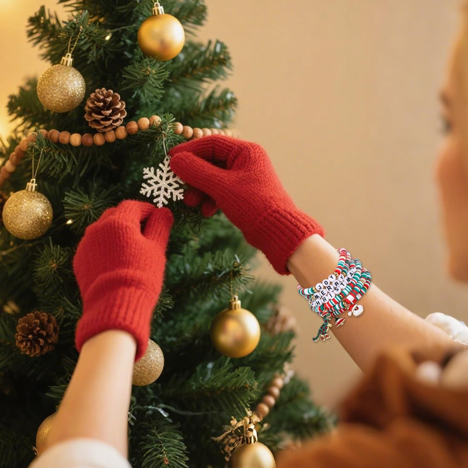 6pcs Christmas Bracelets for Women, Colorful Stackable Joy & Merry Christmas Beaded Bracelets for Holiday Boho Jewelry Accessories - Image 5